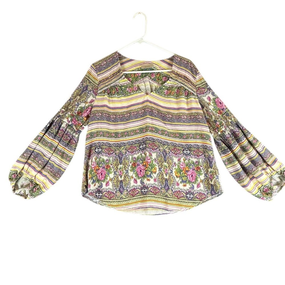 Maeve Anthropologie Top Womens M Ceresco Floral Cottage Blouse‎ Balloon Sleeve